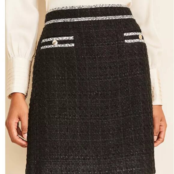Ann Taylor Black Tweed Button Pocket Skirt Size 8 - Picture 1 of 14